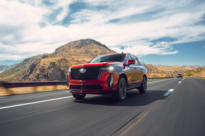 The 2023 Cadillac Escalade-V cruising down the highway in Phoenix, Arizona.